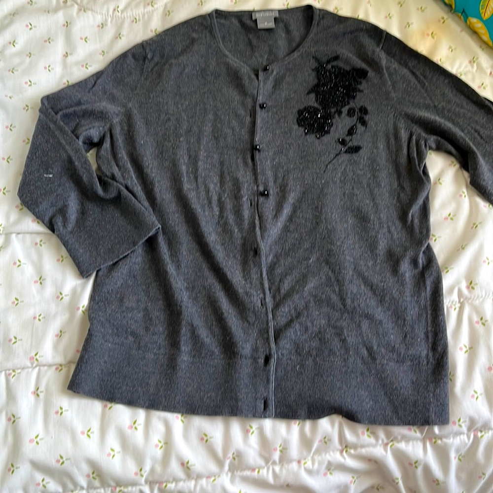 Ann Taylor silk/cotton blend 3/4 sleeve cardigan, beaded detail
